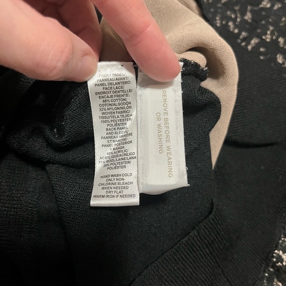 Ann Taylor Loft Black Sheer Lace Sweater with Tan Chiffon Panel Size S - Picture 10 of 10
